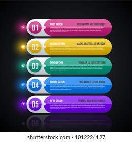 Five round web banners in corporate glossy style on black background