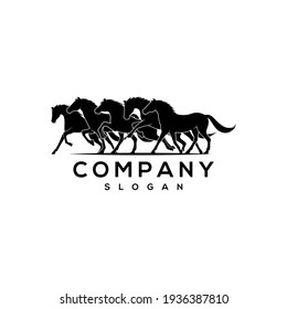 five Running horse logo designs, good for mascot, delivery, or logistics, logo industry, flat color style with black.