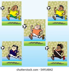 Five running soccer players in separated layers