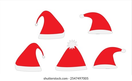 cinco chapéus de santa em um fundo branco,