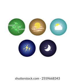 five scenery illustration day time icon circle design