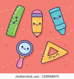 five school supplies set icons