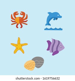 five sea animal vector design for art
