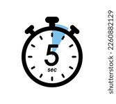 five seconds stopwatch icon, timer symbol, 5 sec waiting time vector illustration