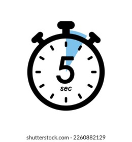 five seconds stopwatch icon, timer symbol, 5 sec waiting time vector illustration