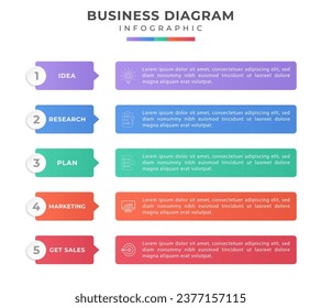 Five section infographic diagram, vertical process chart template with five steps.