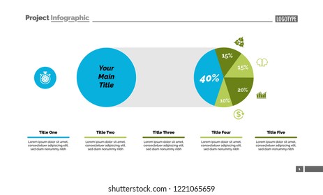 Five sectors pie chart slide template. Business data. Comparison, diagram, design. Creative concept for infographic, presentation, report. Can be used for topics like marketing, finance, analytics.
