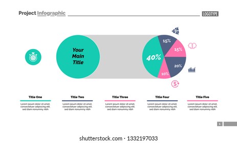 Five sectors pie chart slide template. Business data. Comparison, diagram, design. Creative concept for infographic, presentation, report. Can be used for topics like marketing, finance, analytics.