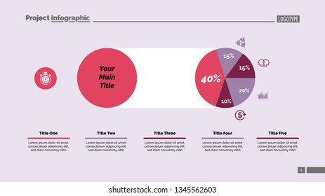 Five sectors pie chart slide template. Business data. Comparison, diagram, design. Creative concept for infographic, presentation, report. Can be used for topics like marketing, finance, analytics.