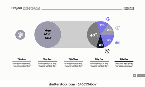 Five sectors pie chart slide template. Business data. Comparison, diagram, design. Creative concept for infographic, presentation, report. Can be used for topics like marketing, finance, analytics.