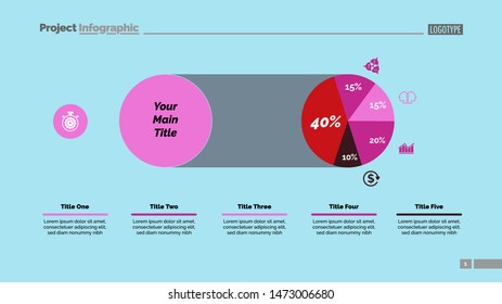 Five sectors pie chart slide template. Business data. Comparison, diagram, design. Creative concept for infographic, presentation, report. Can be used for topics like marketing, finance, analytics.