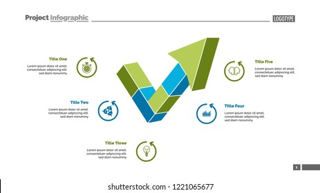 Five segment process chart slide template. Business data. Project, plan, design. Creative concept for infographic, presentation, report. Can be used for topics like production, teamwork, research.