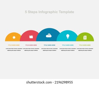 Five Semi Circle Steps Modern Infographic For Business Workflow, Diagram, Flowchart, Diagram, Timeline Or Steps Process.