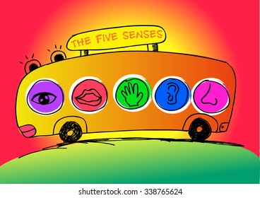 Five senses education with cute bus