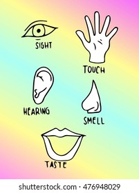 five senses. hand drawn icon set.