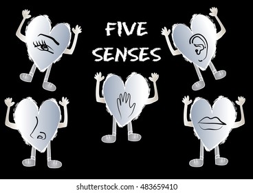 Five Senses Icon with hearts cartoon