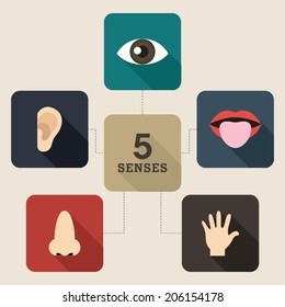 Five Senses Icon. Mind Map Style.