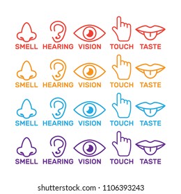 five senses icon. Sight, smell, hearing, touch, taste icons vector