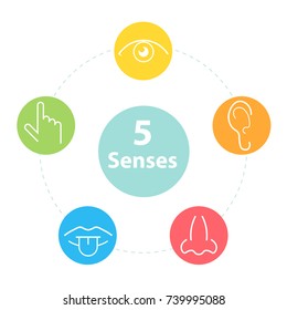 cinco sentidos ícones simples. Ilustração vetorial isolada no plano de fundo branco