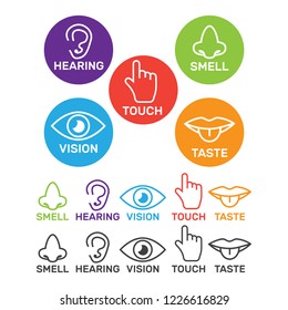 Five senses vector icons set isolated white. Smell and see, feel and hear illustration