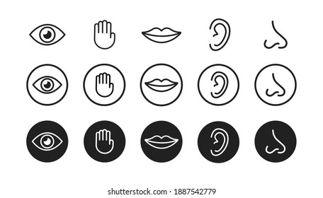 Five senses vector icons set. vision, hearing, touch, taste, smell