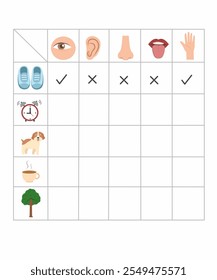 Five senses worksheet for kids, mark five senses would use for each object, five senses activity printable 