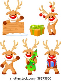 Five separately grouped little Rudolphs. Vector illustration Christmas