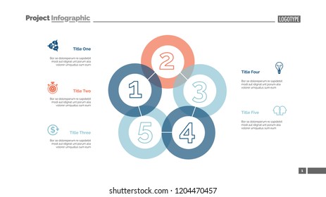 Five sequences diagram slide template. Business data. Graph, diagram. Creative concept for infographic, templates, presentation, report. Can be used for topics like production, project, start-up