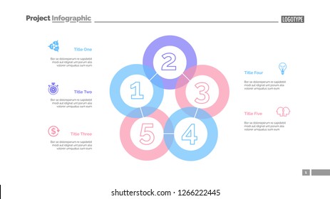 Five sequences diagram slide template. Business data. Graph, diagram. Creative concept for infographic, templates, presentation, report. Can be used for topics like production, project, start-up