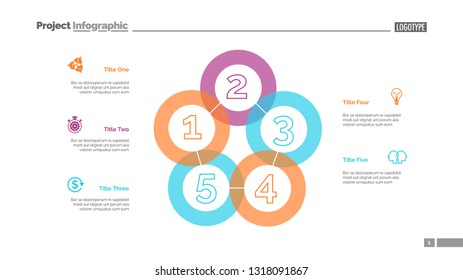 Five sequences diagram slide template. Business data. Graph, diagram. Creative concept for infographic, templates, presentation, report. Can be used for topics like production, project, start-up