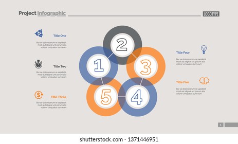 Five sequences diagram slide template. Business data. Graph, diagram. Creative concept for infographic, templates, presentation, report. Can be used for topics like production, project, start-up