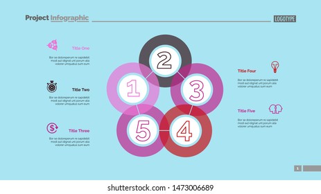 Five sequences diagram slide template. Business data. Graph, diagram. Creative concept for infographic, templates, presentation, report. Can be used for topics like production, project, start-up