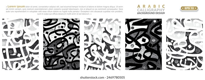 Five Sets Beautiful Random Arabic Calligraphy Greeting Background Vector Design Without SPESIFIC MEANING IN ENGLISH For Decoration, Wallpaper, Banner, Illustration, Flyer, Cover And Greeting Card