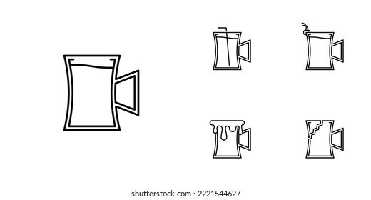 five sets of beer stein glass line icons. with a straw and cherry. simple, line, silhouette and clean style. black and white. suitable for symbols, signs, icons or logos