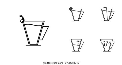 five sets of coffee cup line icons. with a straw, lemon, cherry and cold water. simple, line, silhouette and clean style. black and white. suitable for symbols, signs, icons or logos