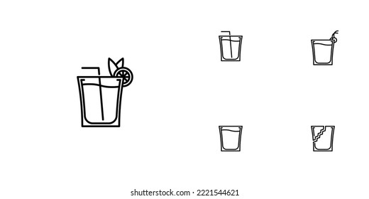 five sets of shot glass line icons. with a straw, lemon and cherry. simple, line, silhouette and clean style. black and white. suitable for symbols, signs, icons or logos