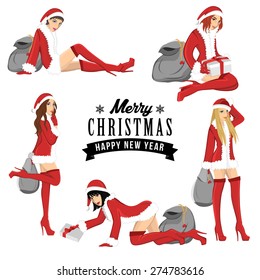 Five sexy girl using santa costume for christmas