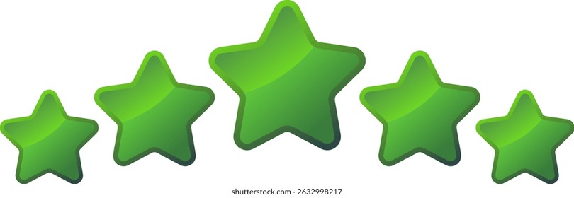 Five Shiny Green Stars Vector Illustration