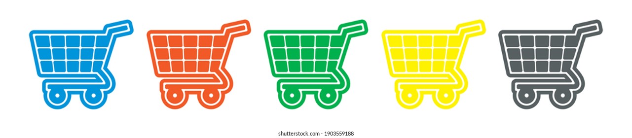 five shopping cart, colors vector icon on white background