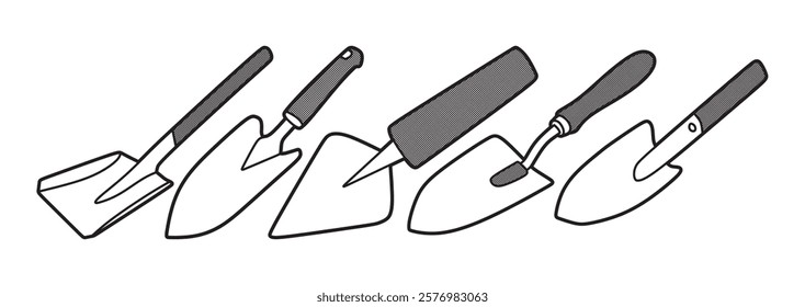 five shovel image black and white, simple vector