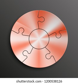Five sided 3d circle metal puzzle presentation banner. Puzzle infographic template text field business statistic. Vector 5 pieces round steel puzzles graphic. Section five compare metal service banner
