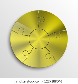 Five sided 3d circle metal puzzle presentation banner. Puzzle infographic template text field business statistic. Vector 5 pieces round steel puzzles graphic. Section five compare metal service banner