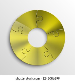Five sided 3d circle metal puzzle presentation banner. Puzzle infographic template text field business statistic. Vector 5 pieces round steel puzzles graphic. Section five compare metal service banner