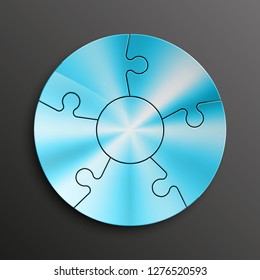 Five sided 3d circle metal puzzle presentation banner. Puzzle infographic template text field business statistic. Vector 5 pieces round steel puzzles graphic. Section five compare metal service banner