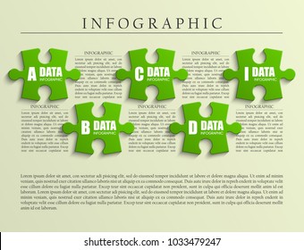 Five sided 3d puzzle presentation. Abstract puzzle infographic template with explanatory text field for business statistics. Vector five pieces puzzles illustration. Section compare service banner.