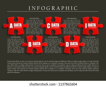 Five sided 3d puzzle presentation. Abstract puzzle infographic template with explanatory text field for business statistics. Vector five pieces puzzles illustration. Section compare service banner.