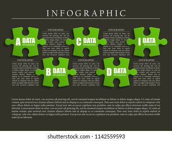 Five sided 3d puzzle presentation. Abstract puzzle infographic template with explanatory text field for business statistics. Vector five pieces puzzles illustration. Section compare service banner.