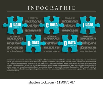 Five sided 3d puzzle presentation. Abstract puzzle infographic template with explanatory text field for business statistics. Vector five pieces puzzles illustration. Section compare service banner.