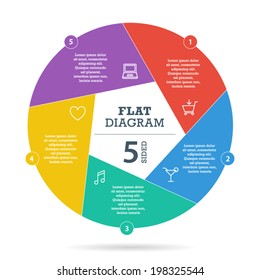 Five sided flat shutter diagram template for your business presentation with text areas and icons. Vector infographic graphic design.