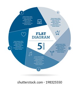 Five sided flat shutter diagram template for your business presentation with text areas and icons. Vector infographic graphic design.